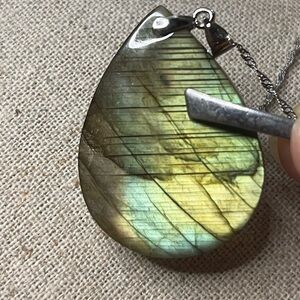 COPY - Raw Labradorite Tear Drop Stone Pendant on Sterling Silver Chain NEW WIT…
